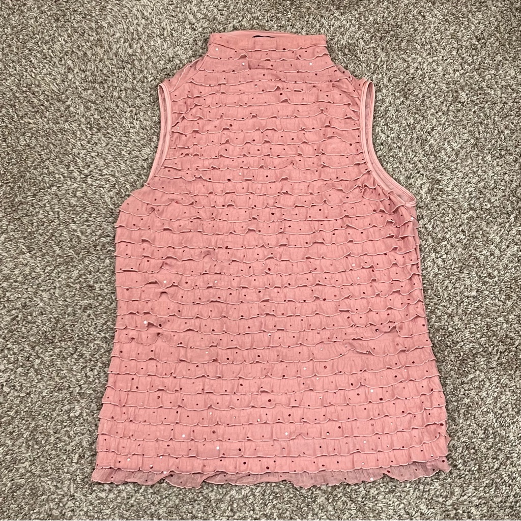 Vintage Y2k Mcbling Pink Ruffle Sequins Tank Top